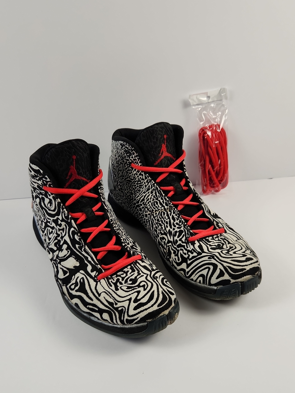 Jordan Men’s High-Top Basketball Shoes - Black/White with Red